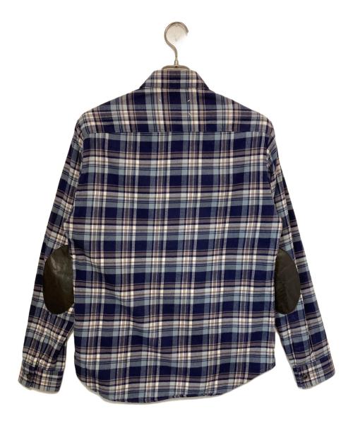 Maison Margiela 10（メゾンマルジェラ 10）Maison Margiela 10 (メゾンマルジェラ 10) エルボーパッチフランネルチェックシャツ ネイビー×ホワイト サイズ:48の古着・服飾アイテム