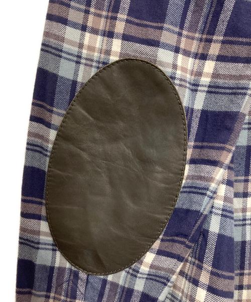 Maison Margiela 10（メゾンマルジェラ 10）Maison Margiela 10 (メゾンマルジェラ 10) エルボーパッチフランネルチェックシャツ ネイビー×ホワイト サイズ:48の古着・服飾アイテム