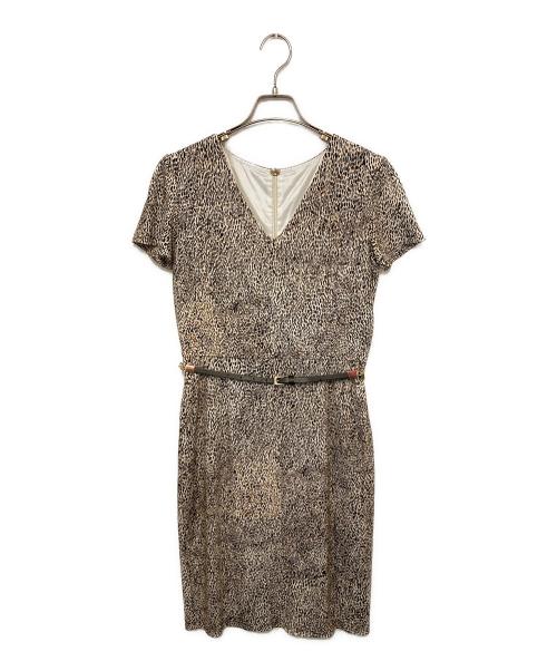 MaxMara（マックスマーラ）MaxMara (マックスマーラ) ベルト付レオパード柄Vネックワンピース ホワイト×ブラウン サイズ:42の古着・服飾アイテム