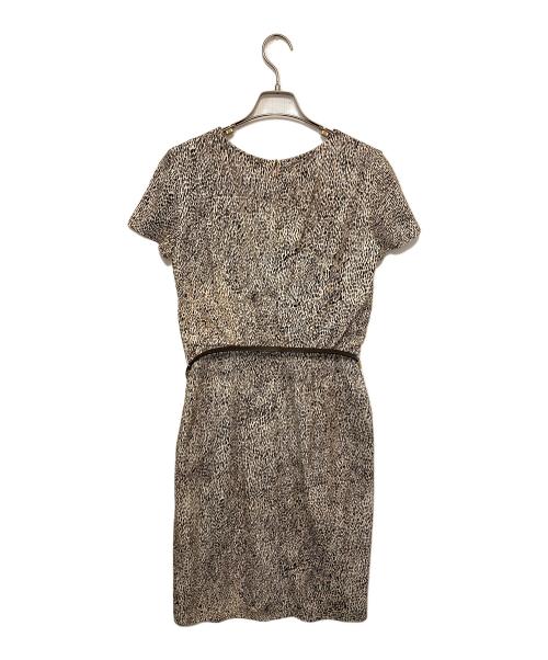 MaxMara（マックスマーラ）MaxMara (マックスマーラ) ベルト付レオパード柄Vネックワンピース ホワイト×ブラウン サイズ:42の古着・服飾アイテム