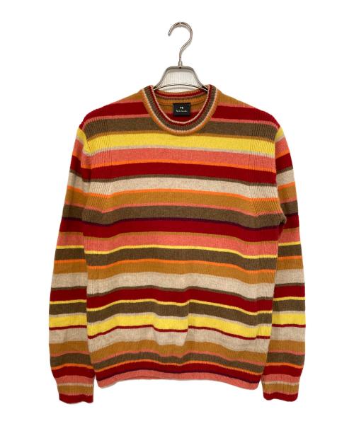 PS Paul Smith（ＰＳポールスミス）PS Paul Smith (ＰＳポールスミス) ボーダーニット レッド×イエロー サイズ:Ⅼの古着・服飾アイテム