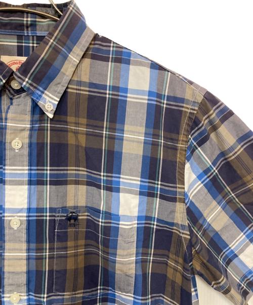BROOKS BROTHERS Red Fleece（ブルックスブラザーズレッドフリース）BROOKS BROTHERS Red Fleece (ブルックスブラザーズレッドフリース) 半袖ボタンダウンチェックシャツ ネイビー×ブラウン サイズ:Lの古着・服飾アイテム