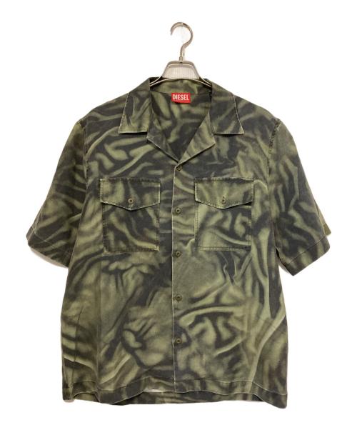 DIESEL（ディーゼル）DIESEL (ディーゼル) S-SAM-ZEBRA / ゼブラ柄半袖シャツ グリーン×ブラック サイズ:50の古着・服飾アイテム