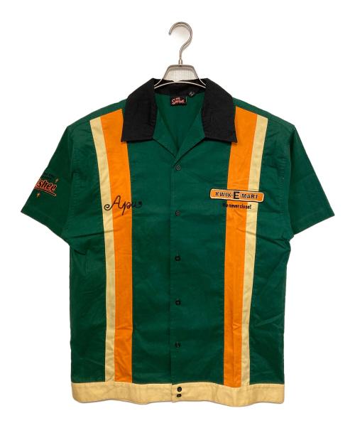 The Simpsons（ザ シンプソンズ）The Simpsons (ザ シンプソンズ) ボーリングシャツ オレンジ×グリーン サイズ:Ⅼの古着・服飾アイテム