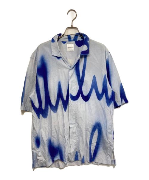 PAUL SMITH（ポールスミス）PAUL SMITH (ポールスミス) オープンカラースプレーペイントロゴシャツ ホワイト×ブルー サイズ:XLの古着・服飾アイテム