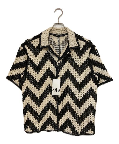 ZARA（ザラ）ZARA (ザラ) クロシェニットシャツ ホワイト×ブラック サイズ:Mの古着・服飾アイテム