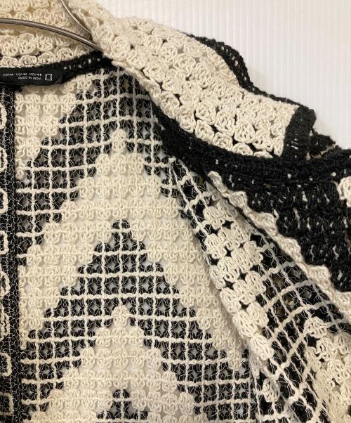 ZARA（ザラ）ZARA (ザラ) クロシェニットシャツ ホワイト×ブラック サイズ:Mの古着・服飾アイテム