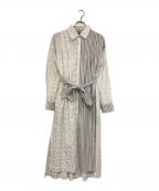 AULA AILAアウラアイラ）の古着「ストライプシャツワンピース」｜ホワイト×グレー