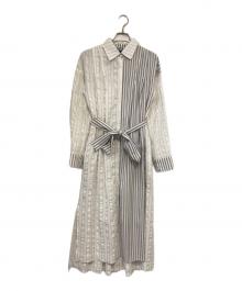 AULA AILA（アウラアイラ）の古着「ストライプシャツワンピース」｜ホワイト×グレー