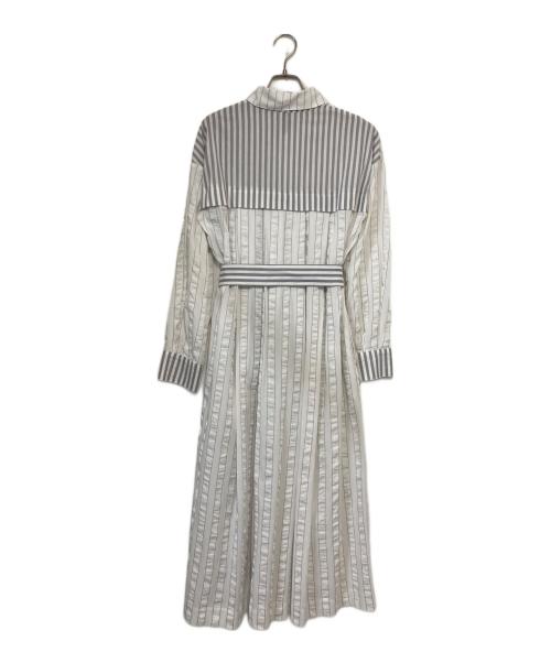 AULA AILA（アウラアイラ）AULA AILA (アウラアイラ) ストライプシャツワンピース ホワイト×グレーの古着・服飾アイテム