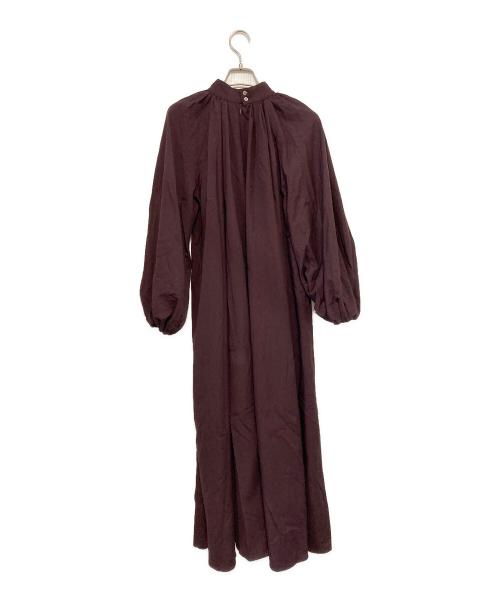 anuans（アニュアンス）anuans (アニュアンス) ネックギャザーボリュームワンピース バーガンディー サイズ:Freeの古着・服飾アイテム