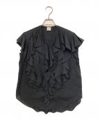 IENA LA BOUCLEイエナ ラ ブークル）の古着「コットンリネンフリルノースリーブシャツ」｜ブラック