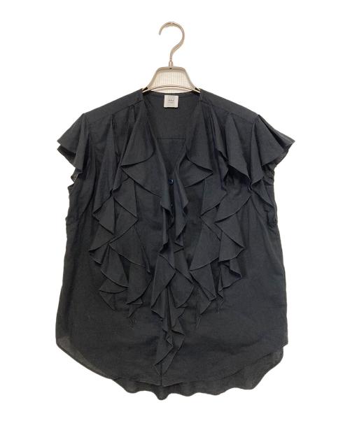 IENA LA BOUCLE（イエナ ラ ブークル）IENA LA BOUCLE (イエナ ラ ブークル) コットンリネンフリルノースリーブシャツ ブラック サイズ:記載なしの古着・服飾アイテム