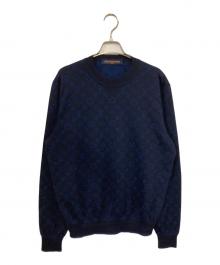 LOUIS VUITTON（ルイ ヴィトン）の古着「オールオーバーモノグラム ジャガード クルーネック ニット」｜ネイビー