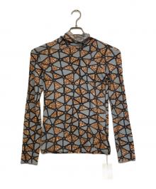 6(ROKU) BEAUTY&YOUTH（ロク ビューティーアンドユース）の古着「PRINT TURTLE NECK PULLOVER / タートルネックプリントカットソー」｜ブルー×ブラウン