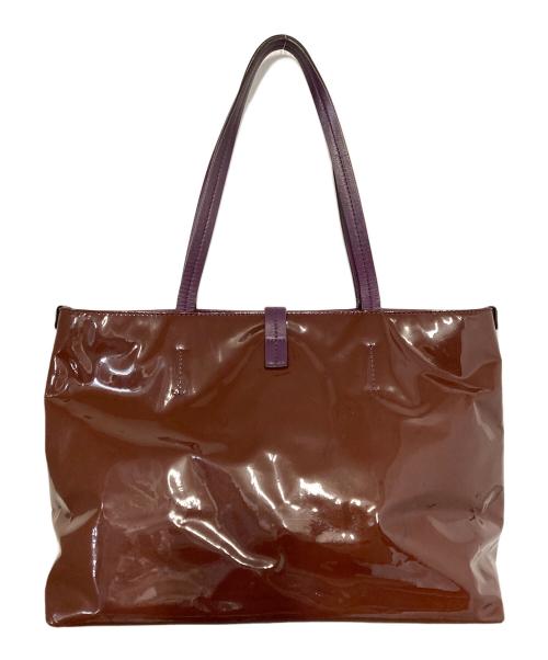 Salvatore Ferragamo（サルヴァトーレ フェラガモ）Salvatore Ferragamo (サルヴァトーレ フェラガモ) ヴァラリボンエナメルバッグ ボルドー×パープルの古着・服飾アイテム