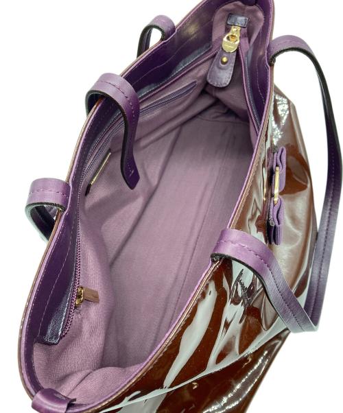Salvatore Ferragamo（サルヴァトーレ フェラガモ）Salvatore Ferragamo (サルヴァトーレ フェラガモ) ヴァラリボンエナメルバッグ ボルドー×パープルの古着・服飾アイテム