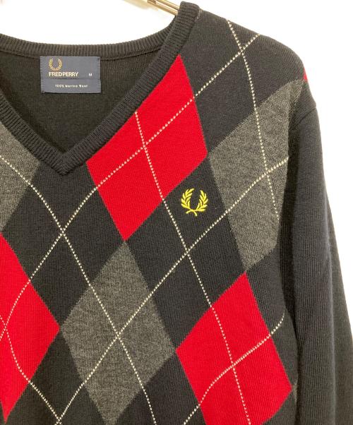 FRED PERRY（フレッドペリー）FRED PERRY (フレッドペリー) アーガイルニット レッド×ネイビー サイズ:Ｍの古着・服飾アイテム