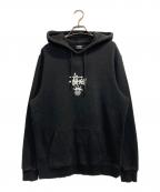 stussyステューシー）の古着「フロントロゴ裏起毛パーカー」｜ブラック