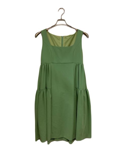 FOXEY NEWYORK（フォクシーニューヨーク）FOXEY NEWYORK (フォクシーニューヨーク) エンパイアノースリーブワンピース グリーン サイズ:38の古着・服飾アイテム