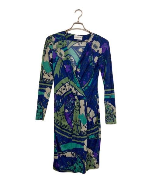 Emilio Pucci（エミリオ プッチ）Emilio Pucci (エミリオ プッチ) 総柄ワンピース ブルー×グリーン サイズ:38の古着・服飾アイテム