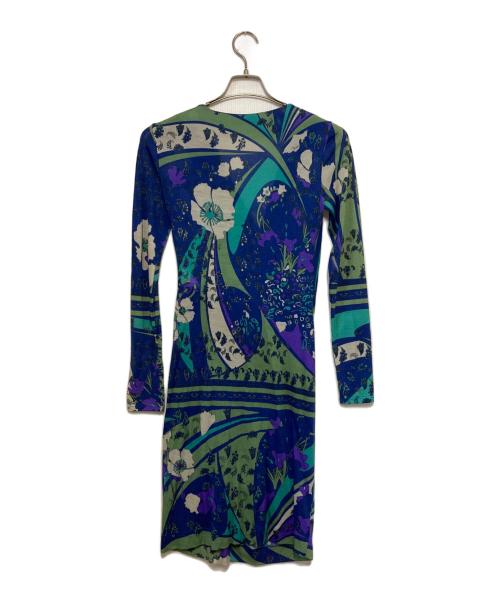 Emilio Pucci（エミリオ プッチ）Emilio Pucci (エミリオ プッチ) 総柄ワンピース ブルー×グリーン サイズ:38の古着・服飾アイテム