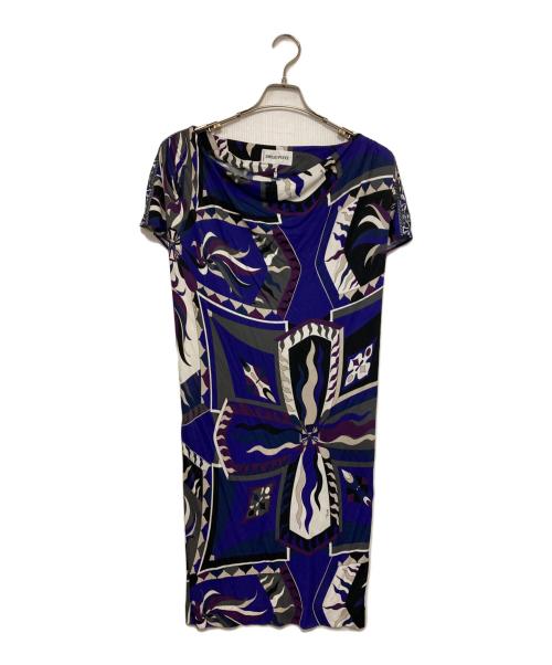 Emilio Pucci（エミリオ プッチ）Emilio Pucci (エミリオ プッチ) ストレッチワンピース パープル×ネイビー サイズ:40の古着・服飾アイテム
