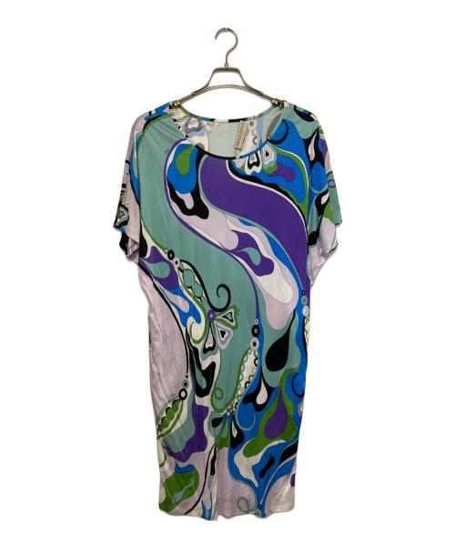 Emilio Pucci（エミリオ プッチ）Emilio Pucci (エミリオ プッチ) 総柄ストレッチワンピース グリーン×ブルー サイズ:40の古着・服飾アイテム