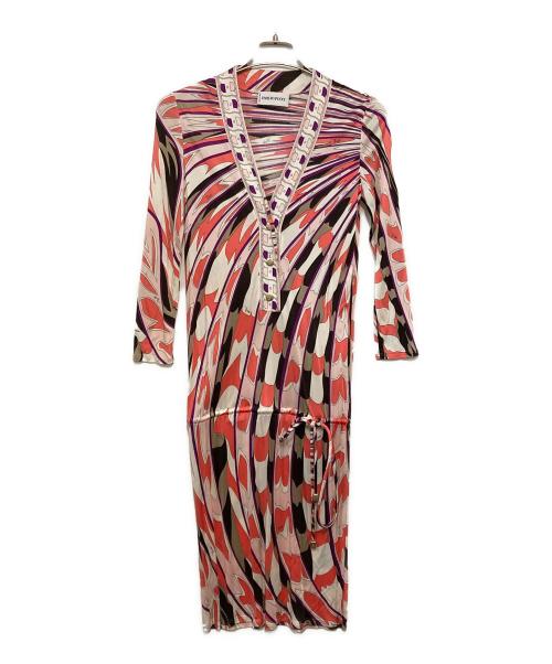 Emilio Pucci（エミリオ プッチ）Emilio Pucci (エミリオ プッチ) 金釦総柄ワンピース パープル×ピンク サイズ:38の古着・服飾アイテム