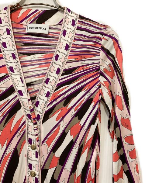 Emilio Pucci（エミリオ プッチ）Emilio Pucci (エミリオ プッチ) 金釦総柄ワンピース パープル×ピンク サイズ:38の古着・服飾アイテム