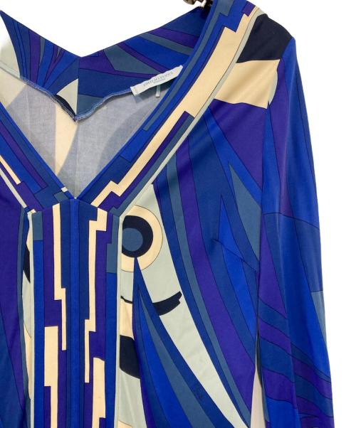 Emilio Pucci（エミリオ プッチ）Emilio Pucci (エミリオ プッチ) ストレッチ総柄Vネックワンピース パープル×ブルー サイズ:40の古着・服飾アイテム