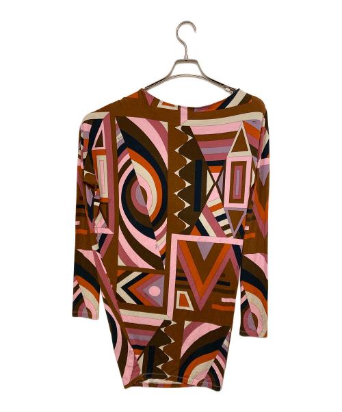 Emilio Pucci（エミリオ プッチ）Emilio Pucci (エミリオ プッチ) 総柄ワンピース ピンク×ブラウン サイズ:38の古着・服飾アイテム