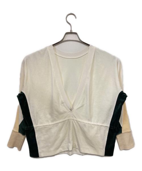 TOGA PULLA（トーガ プルラ）TOGA PULLA (トーガ プルラ) ベロア切替カットソー ホワイト×グリーン サイズ:36の古着・服飾アイテム