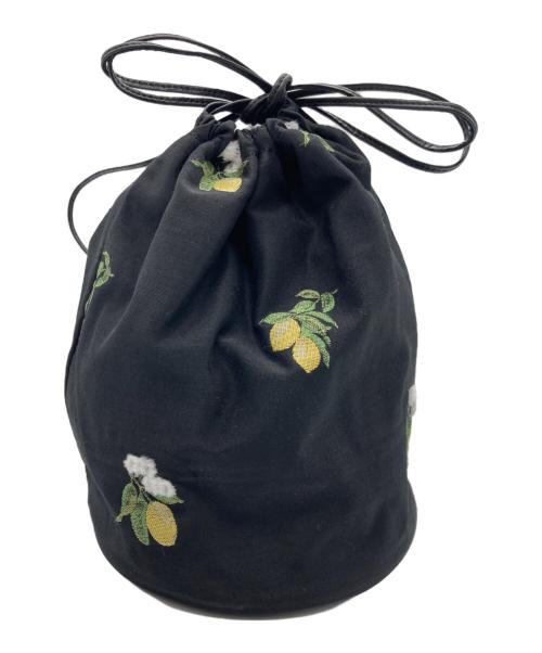 LOEFF（ロエフ）LOEFF (ロエフ) レモンジャガード巾着バッグ イエロー×ブラックの古着・服飾アイテム