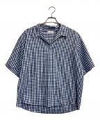 Phlannelフランネル）の古着「シルク混ギンガムチェックスキッパーシャツ」｜ブルー×ホワイト