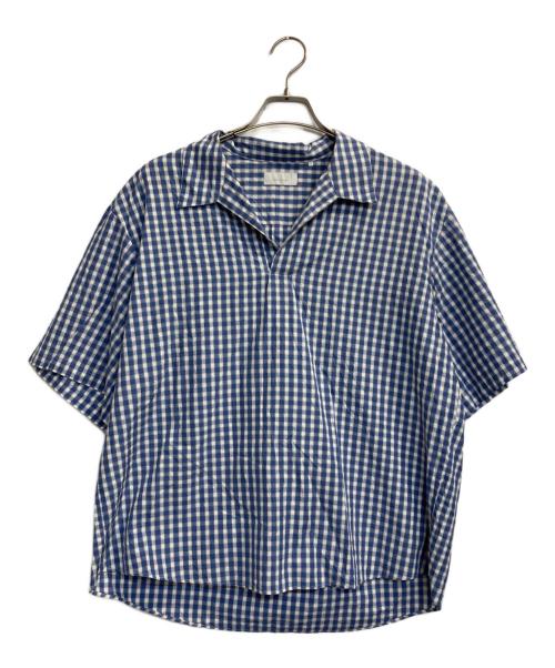 Phlannel（フランネル）Phlannel (フランネル) シルク混ギンガムチェックスキッパーシャツ ブルー×ホワイト サイズ:34の古着・服飾アイテム