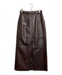 Ameri（アメリ）の古着「DEEP SLIT SYNTHETIC LEATHER SKIRT/ディープスリットシンセティックレザースカート」｜ブラウン