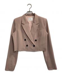 Ameri（アメリ）の古着「STRIPE SHORT JACKET/ストライプショートジャケット」｜ピンク