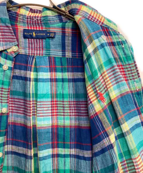 POLO RALPH LAUREN（ポロ・ラルフローレン）POLO RALPH LAUREN (ポロ・ラルフローレン) リネンチェックシャツ グリーン×ブルー サイズ:Ｍの古着・服飾アイテム
