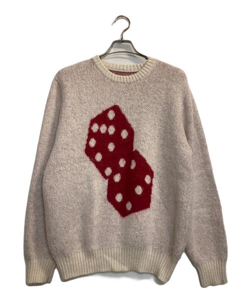 stussy（ステューシー）stussy (ステューシー) DICE MOHAIR SWEATER ホワイト×レッド サイズ:Ｍの古着・服飾アイテム