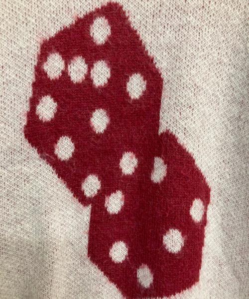 stussy（ステューシー）stussy (ステューシー) DICE MOHAIR SWEATER ホワイト×レッド サイズ:Ｍの古着・服飾アイテム
