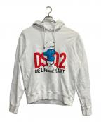 DSQUARED2ディースクエアード）の古着「SMURFS COOL SWEATSHIRT ロゴ スウェット フーディ」｜ホワイト