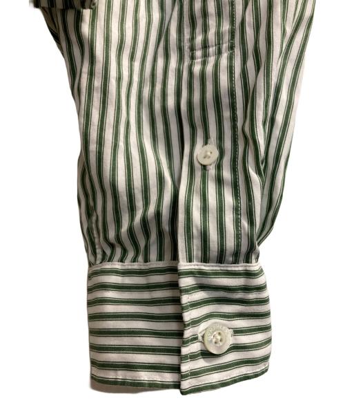 Gymphlex（ジムフレックス）Gymphlex (ジムフレックス) ショートボタンダウンストライプL/Sシャツ ホワイト×グリーン サイズ:14の古着・服飾アイテム