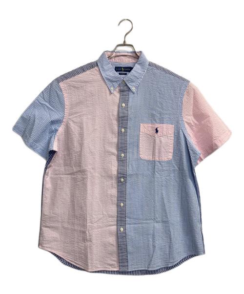 POLO RALPH LAUREN（ポロ・ラルフローレン）POLO RALPH LAUREN (ポロ・ラルフローレン) マルチカラーストライプシアサッカー半袖シャツ ピンク×ブルー サイズ:XLの古着・服飾アイテム