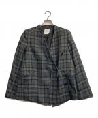 UNITED TOKYOユナイテッドトーキョー）の古着「アシンメトリックノーカラーチェックジャケット」｜ブラック×ブルー