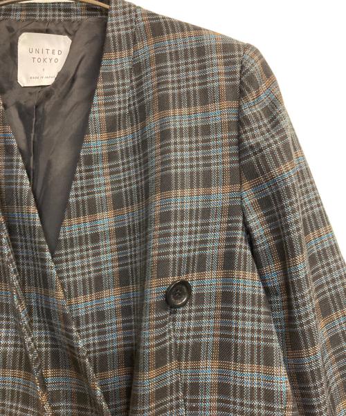 UNITED TOKYO（ユナイテッドトーキョー）UNITED TOKYO (ユナイテッドトーキョー) アシンメトリックノーカラーチェックジャケット ブラック×ブルー サイズ:1の古着・服飾アイテム