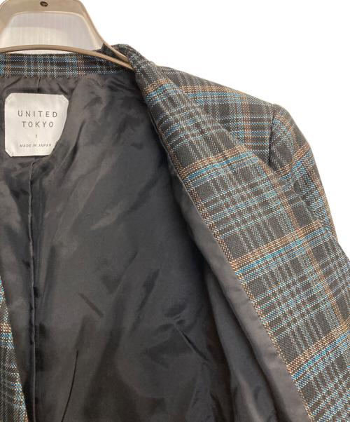 UNITED TOKYO（ユナイテッドトーキョー）UNITED TOKYO (ユナイテッドトーキョー) アシンメトリックノーカラーチェックジャケット ブラック×ブルー サイズ:1の古着・服飾アイテム