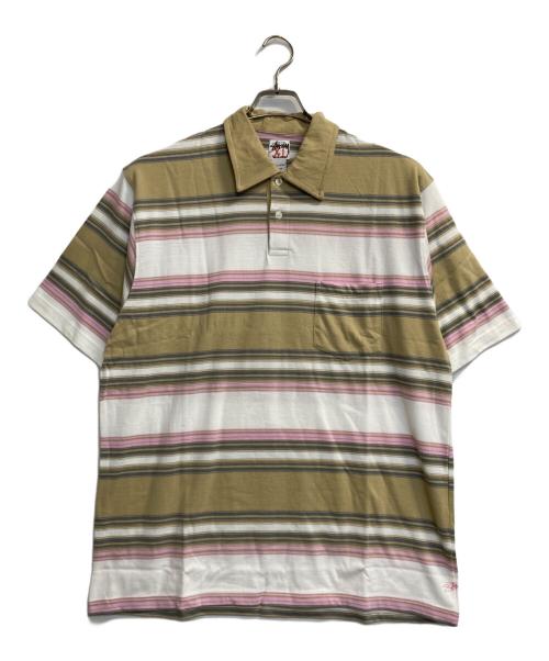 stussy（ステューシー）stussy (ステューシー) マルチボーダーポロシャツ ベージュ×ホワイト サイズ:ＬＬの古着・服飾アイテム