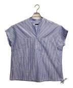 JOURNAL STANDARDジャーナルスタンダード）の古着「ハードマンズリネンコットンフレンチスリーブスキッパーシャツ」｜ブルー×ホワイト