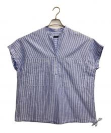 JOURNAL STANDARD（ジャーナルスタンダード）の古着「ハードマンズリネンコットンフレンチスリーブスキッパーシャツ」｜ブルー×ホワイト